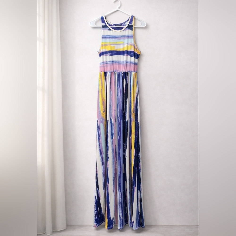 Egy Size Small Colorful Striped Sleeveless Maxi Dress